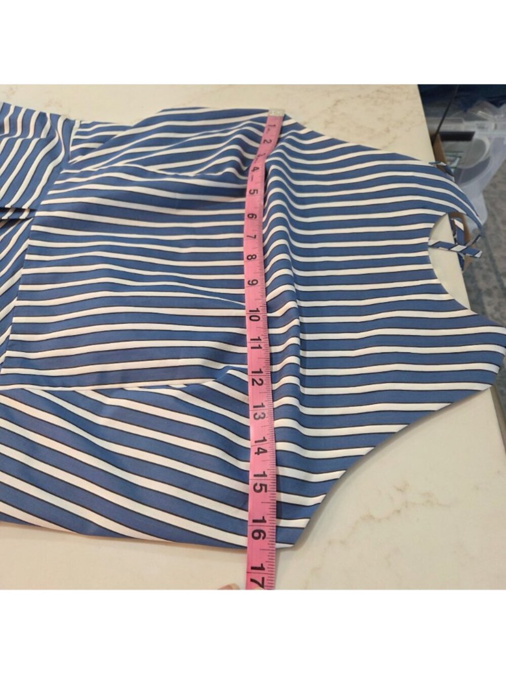 Lafayette 148 New York Blue White Striped Cotton Halter Dress Sz 8 Midi Pleated - Picture 13 of 15